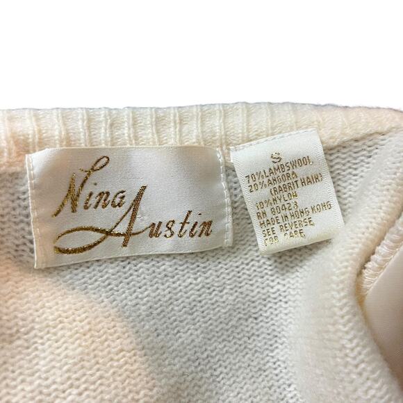 VINTAGE JEWELED HOLIDAY CHRISTMAS SWEATER 80s 90s BEADED CARDIGAN NINA AUSTIN S - Picture 8 of 8